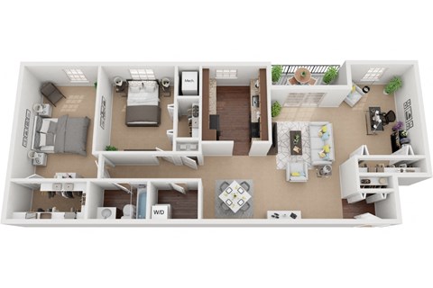 Floor plan for 2 beds, 1 bath, 1320 sqft
